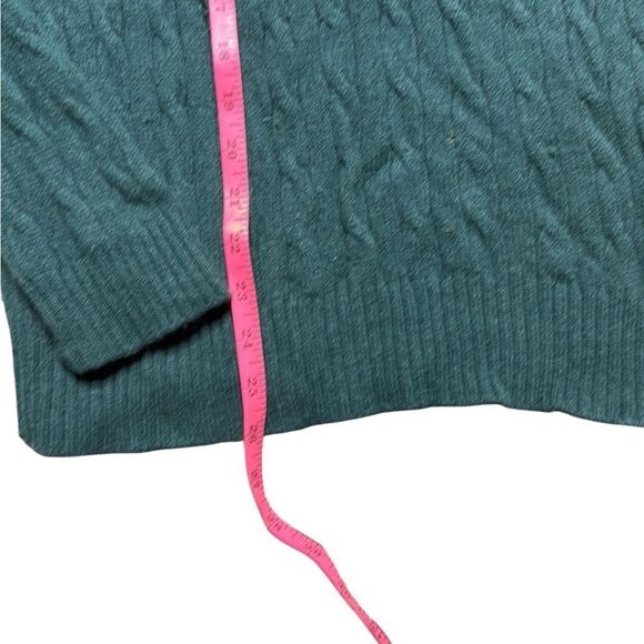 Vintage J Crew Lambswool Cable Knit Forest Green Crewneck Sweater Medium - Picture 6 of 8